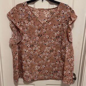 Floral Ruffle Sleeve Blouse in Dusty Rose